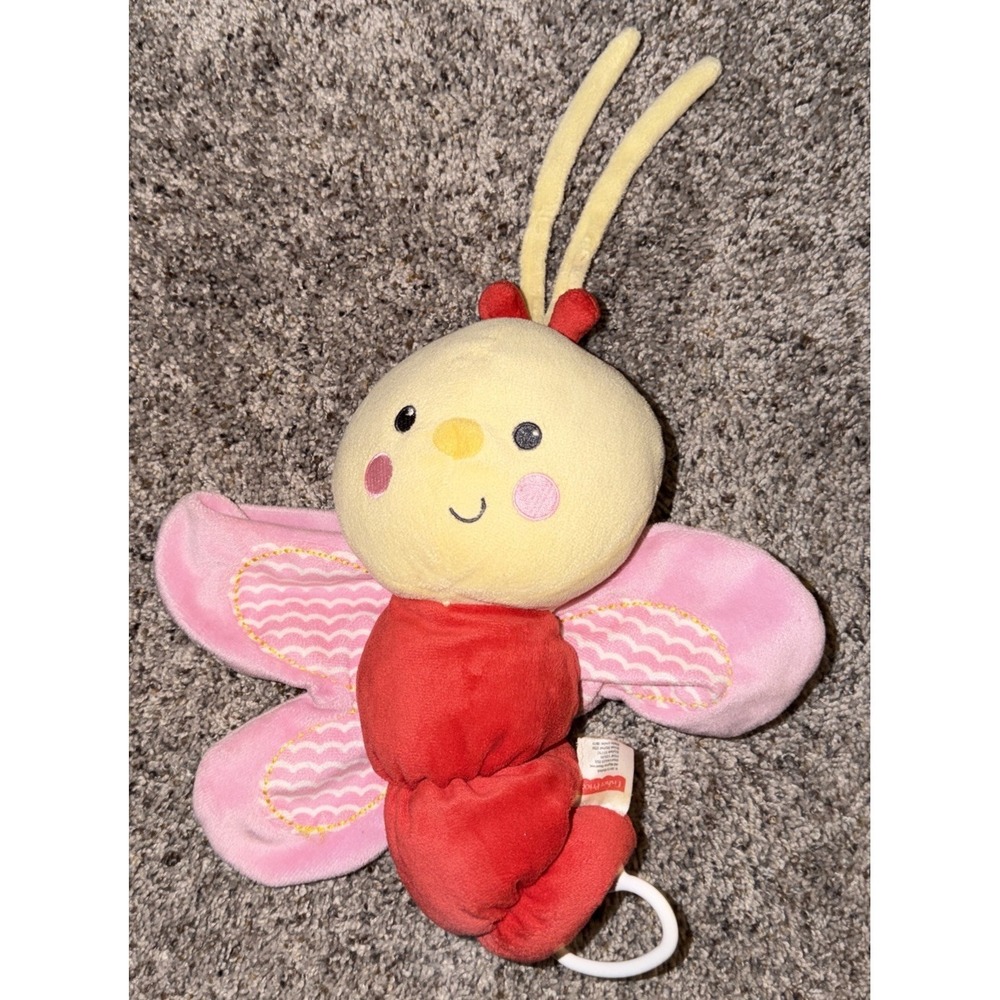Fisher Price Musical Pull Crib Toy Butterfly Plush Baby Red Pink Yellow 2013